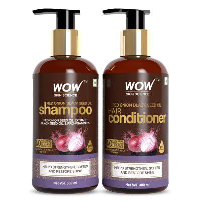 WOW Skin Science Onion Oil Shampoo & Conditioner Kit With Red Onion Seed Oil Extract, Black Seed Oil & Pro-Vitamin B5 (Shampoo + Conditioner), 600 ml