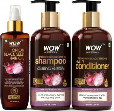 WOW SKIN SCIENCE Red Onion Black Seed Oil Ultimate Hair Care Kit (Shampoo + Hair Conditioner + Hair Oil)