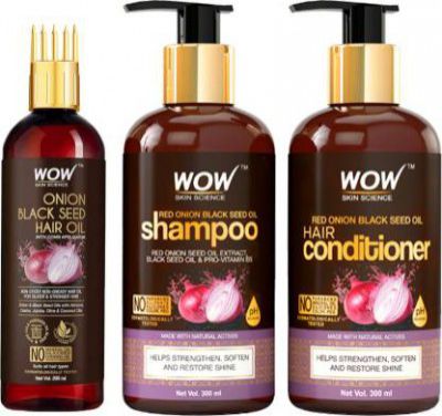 WOW SKIN SCIENCE Red Onion Black Seed Oil Ultimate Hair Care Kit (Shampoo + Hair Conditioner + Hair Oil With Comb)  (3 Items in the set)