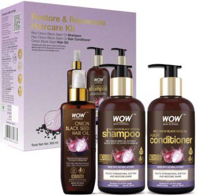 WOW SKIN SCIENCE Red Onion Black Seed Oil Ultimate Hair Care Kit (Shampoo + Hair Conditioner + Hair Oil)- Net Vol  (3 Items in the set)