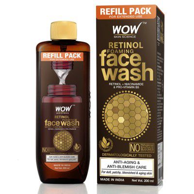 WOW Skin Science Retinol Foaming Face Wash For Fine Lines, Age Spots & Blemishes - Refill Pack for Extended Use - 200ml