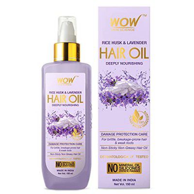 WOW Skin Science Rice Hair Oil for Non Sticky & Non Greasy | Frizzy | Dry Hair - With Rice Husk & Lavender Oil - 150mL