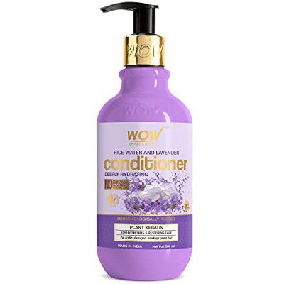 WOW Skin Science Rice Water Conditioner For Damaged, Dry and Frizzy Hair with Rice Water, Rice Keratin & Lavender Oil - 300mL