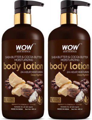 WOW SKIN SCIENCE Shea Butter and Cocoa Butter Moisturizing Body Lotion (Pack of 2)  (800 ml)