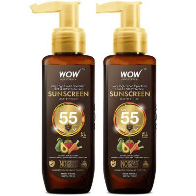 WOW Skin Science Sunscreen SPF 55 PA+++ Matte Finish | Broad Spectrum UVA & UVB Protection | No White Cast | Raspberry rich in Vitamin C, Avocado Oil and Carrot Seed Extract | No Parabens, Silicones |