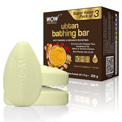 WOW Skin Science Ubtan Bathing Bar - with Sandalwood Oil, Saffron & Turmeric Extract - Super Value Pack of 3 - Skin-Friendly with 5.5 pH - No Artificial Color, Parabens, Mineral Oil, Phthalates, Sulph