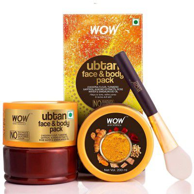 WOW Skin Science Ubtan Face Pack For Tan Removal And Skin Brightening - With Chickpea Flour, Almond, Saffron & Turmeric Extracts - No Sulphate, Parabens, Silicones & Colour, 200 ml