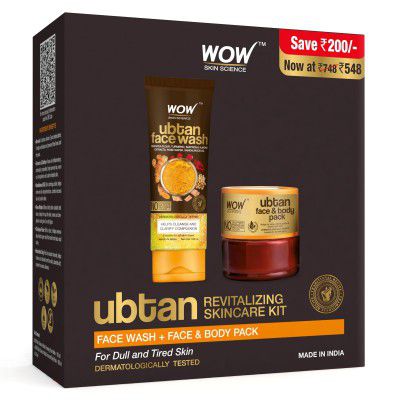 WOW Skin Science Ubtan Glowing Skincare Kit for Men & Women | Face Wash + Face & Body Pack | For Dull & Tired Skin | Combo Pack of 2 | 300 ml