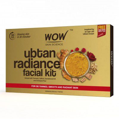 WOW Skin Science Ubtan Radiance Facial Kit for Glowing Skin|Helps Remove Tan and Gives Radiant Skin | 6 Easy Steps | Suitable for All Skin Types | Free Rose Water | Pack of 7