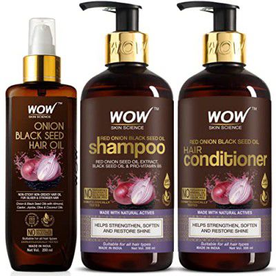 WOW Skin Science Ultimate Onion Oil Hair Care Kit for Hair Fall Control - Shampoo 300ml + Conditioner 300ml + Onion Hair Oil 200ml