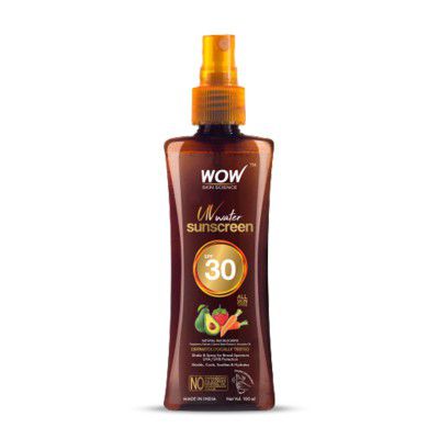 WOW Skin Science UV Sunscreen Quick Absorbent, Oil-free Spray with SPF 30 - Broad Spectrum UVA & UVB Protection with Avocado Oil, Raspberry extracts rich in Vitamin C and Carrot extract |For Women & M