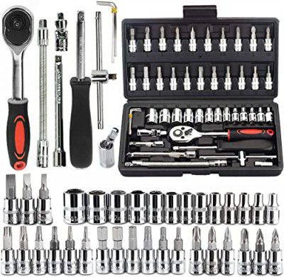 WRINIEY 46 in 1 Pcs Tool Kit & Screwdriver set and Socket Set Wrench Set Multi Purpose Combination Tool Case Precision Socket Set