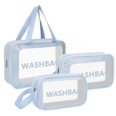 Xelvix Makeup Pouch Travel Toiletries Organizer Cosmetic Bags Portable Organizer Case Carry Pouch for Women Bathroom Set of 3 (Blue)