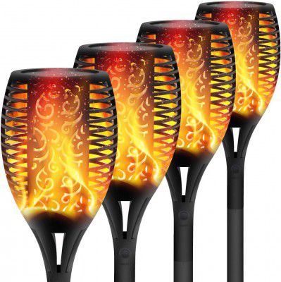 XERGY Solar Lights Outdoor Waterproof Dancing Fire Mashaal Flame Torch 96 LED 2200 mAh Battery Lantern Landscape Decoration Lighting Auto On/Off for Garden Balcony Driveways (Large Size Pack of 4)