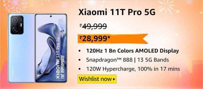 Xiaomi 11T Pro 5G (8GB RAM | 128GB Storage) @ ₹28,999