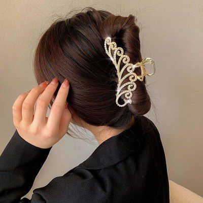 Xivir Alloy Back Head Hair Imitation Pearl Rhinestone Hair Clip Peacock Shark Clip Hair Accessories for Women