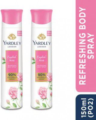 YARDELY LONDON English Rose Refreshing Floral Scent Body Deodorant Spray - For Women (300 ml, Pack of 2)