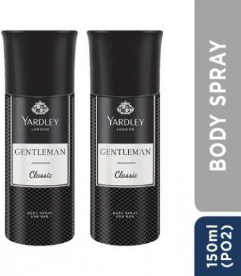 YARDELY LONDON Gentleman Classic With Woody Fougere Notes Body Deodorant Spray - For Men (300 ml, Pack of 2)