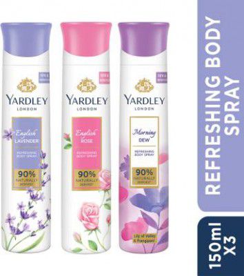 Yardley London Deo Tripack ,150ml (Buy 2 Get 1)(Morning Dew+English Rose+English Lavender)