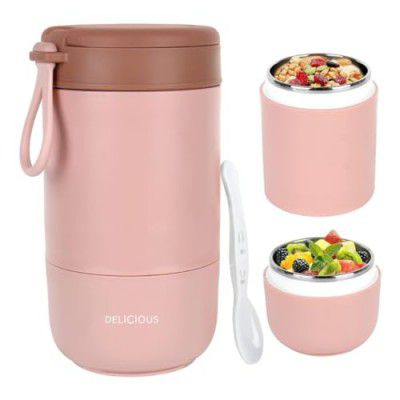 YELONA Stainless Steel Lunch Pot for Meals, Lunch, Tiffin Box - Baby Pink, 730 ML