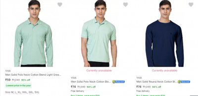  Yha Men's T Shirts pack of 2 Upto 95% Off