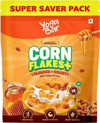 Yogabar Cornflakes with Almonds, Honey & Berries | Healthy Crunchy Breakfast Cereals with Probiotics 850g | Real Honey & Almond