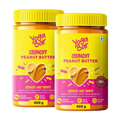 Yogabar Crunchy Peanut Butter (Buy 1 Get 1 Free) | Sweet Salty and Crunchy | Non GMO Peanut Butter| Rich in Protein - 400gm Each