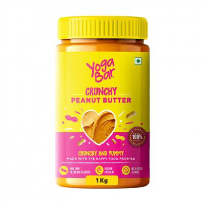 Yogabar Crunchy Peanut Butter Unsweetened | Premium Non GMO Slow Roasted Peanut Butter| No Added Sugar Peanut Butter Crunchy | No Palm Oil & Vegan 1kg