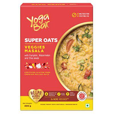 Yogabar Desi Masala Oats 400g | Masala Oats with 3X More Veggies, Pumpkin, Watermelon and Chia Seeds | Gluten Free, Non GMO Diet Food