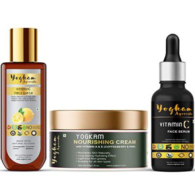 Yogkam Ayurveda Face Care Kit for Women with Face Nourishing Cream and Vitamin C Face Wash & Serum