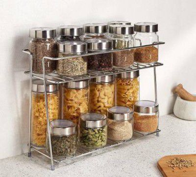 Young wolf Spice Rack Stainless Steel 2 Layer Corner Stand