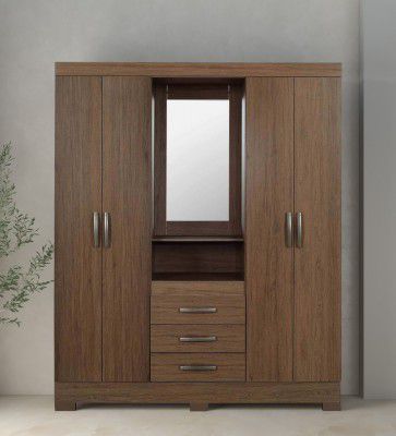 Zamami 4 Door Wardrobe in Brown Oak Finish with Mirror