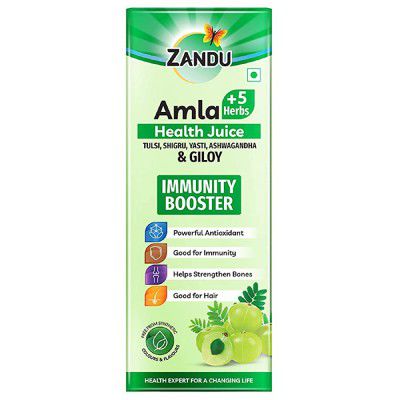 Zandu Amla + 5 Herbs Health Juice | Ayurvedic Immunity Booster | Powerful Antioxidant | Good for Bones and Hair |No Added Sugar (1000ml)