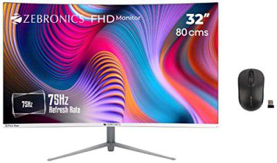 ZEBRONICS AC32FHD LED Curved 75Hz 80cm (32") 1920x1080 FHD Resolution Monitor & Zeb-Dash Plus 2.4GHz High Precision Wireless Mouse with up to 1600 DPI, Power Saving Mode, Nano Receiver