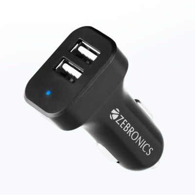 Zebronics Cc242A3 Car Charger with 10.5 Watts, Dual USB Ports, - Type-C Cable - Cellular Phones, Black