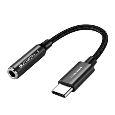 ZEBRONICS CTAux10, Type-C to 3.5mm Converter, Built in DAC Chip, Aluminum Body, Braided Cable, Supports Mic and Audio, for Smartphones | Tablets | Laptops