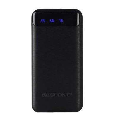 ZEBRONICS MB10000S4 Power Bank, 10000 mAh, Dual USB Output, Type C & Micro USB Input, Built in Protections, Percentage LED Display, Included USB to Type C Cable, Made in India