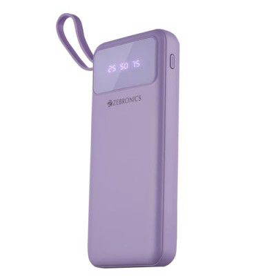 ZEBRONICS MB10000S6 (V1) Power Bank, 10000 mAh, 5 x Outputs - Dual USB A | Type C | Micro USB (LAVENDER)