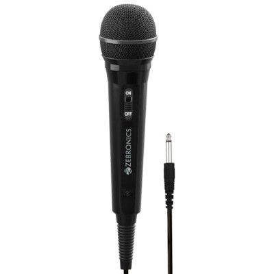 Zebronics MP100, Wired Microphone, 6.3mm, High Sensitivity Dynamic Mic, Cardioid Polar Pattern, for Karaoke | Speech | Stage | Wedding, 2.9 Meter Cable Length