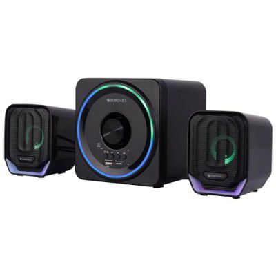 ZEBRONICS Pluto 2-2.1 Channel Desktop Speaker with 15 watts Output, Bluetooth 5.0, USB, mSD, FM, 3.5mm Jack Line Input, Inbuilt Volume Control, USB Powered, RGB Lights