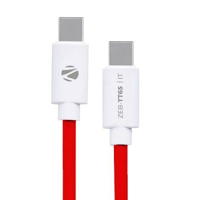 ZEBRONICS TT65 Type C charging cable, PD 65W max, for Laptop | Smartphone | Tablet, 3.25A max, Rapid charge support, 1 meter length, Data transfer, 15000+ bends tested(Red+White)