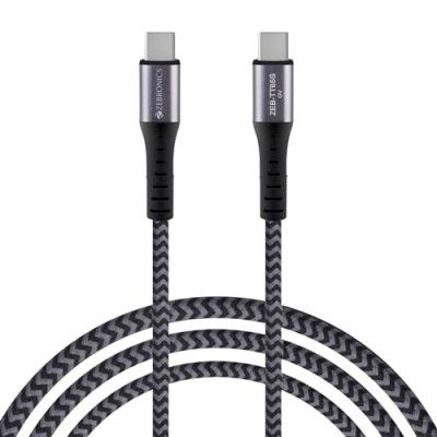 ZEBRONICS TT65S Type C to Type C Cable, Rapid Charging, PD 65 Watts, Braided Cable, Charge & Sync, 1 Meter, Compatible with Laptops | Phones | Tablets (Black+Grey)