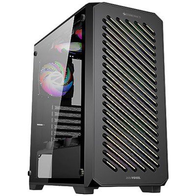 ZEBRONICS VOXEL Mid-Tower Premium Gaming Cabinet, ATX, ARGB Rear Fan, LED Control Switch, Tempered Glass Panel, USB 3.0, 360mm Front or 240mm Top AIO Cooler Support with Top & Bottom Dust Filter