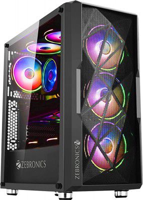 ZEBRONICS ZEB-945B Vulcan Premium Gaming Chassis, Supports ATX/Micro ATX Motherboard Support, USB 3.0, RGB Sync, AIO Cooler Support, 120mm RGB Cooling Fans, Tempered Glass Panel, Dust Filter