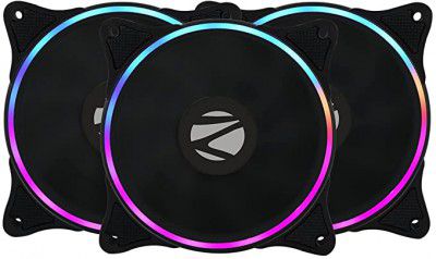 Zebronics ZEB-PGF510C 120mmx3 Premium Chassis ARGB Fans Combo Kit with RGB Controller, Remote, 39.6CFM Airflow, Hydraulic Bearing, Halo Ring with 12 LEDs, ARGB Extender and Dual 3 Pin Connector