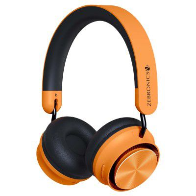 Zebronics Zeb-Bang Pro Bluetooth Wireless On Ear Headphones with Mic V5.0, 30H Backup, Foldable, Call Function, Voice Assistant, Built-in Rechargeable Battery, Type C, 40Mm Driver and Aux (Orange)