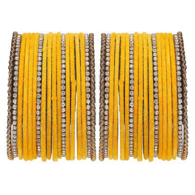 ZENEME Gold-Plated Matte Finish Velvet White American Diamonds Studded Bangles Set Of 36 For Girls and Women