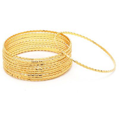 ZENEME Set Of 12 Gold-Plated Handcrafted Textured Classic Bangles For Girls and Women