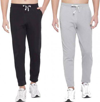 Zeroto  Pack of 2 Men Solid Black, Grey Track Pants