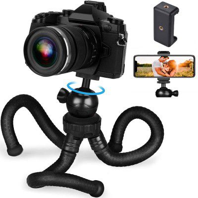 Zety Flexible Gorilla Tripod With 360° Rotating Ball Head For All DSLR Cameras (Max Load 2.5 kgs) & Mobile Phones + Free Heavy Duty Mobile Holder (Black) (12 Inch, Black) | Tripod For Phone, Camera &